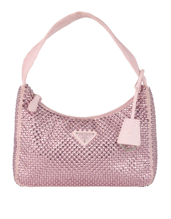 Mini Crystal Embellished Hobo Bag, Satin, Pink, E/B/DB, 3*